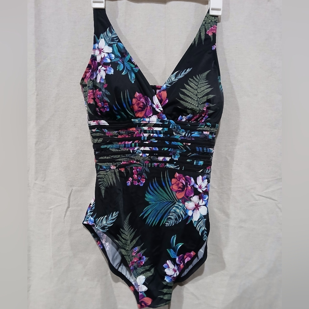 Aqua large Green Tropical Floral One Piece